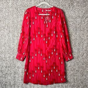 Esqualo Dress Women’s 8 Red and Pink Lipstick Print Long Sheer Sleeve NWT
